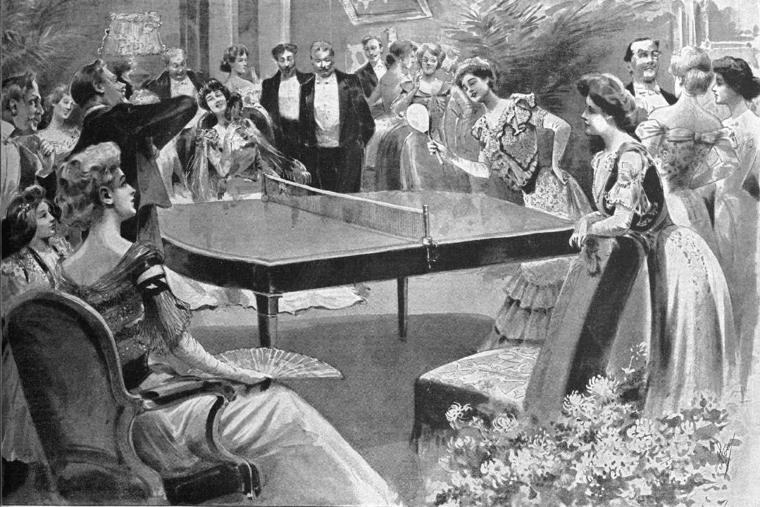 Early game of table tennis in 1901